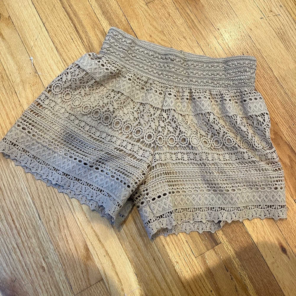 Ci Sono High Waist Tan Shorts with Boho-Chic Design